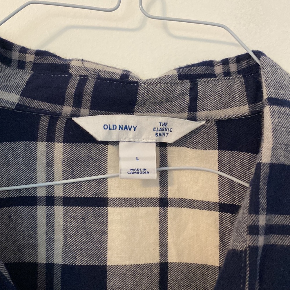 Navy & White Button Up Flannel Shirt - Picture 2 of 3